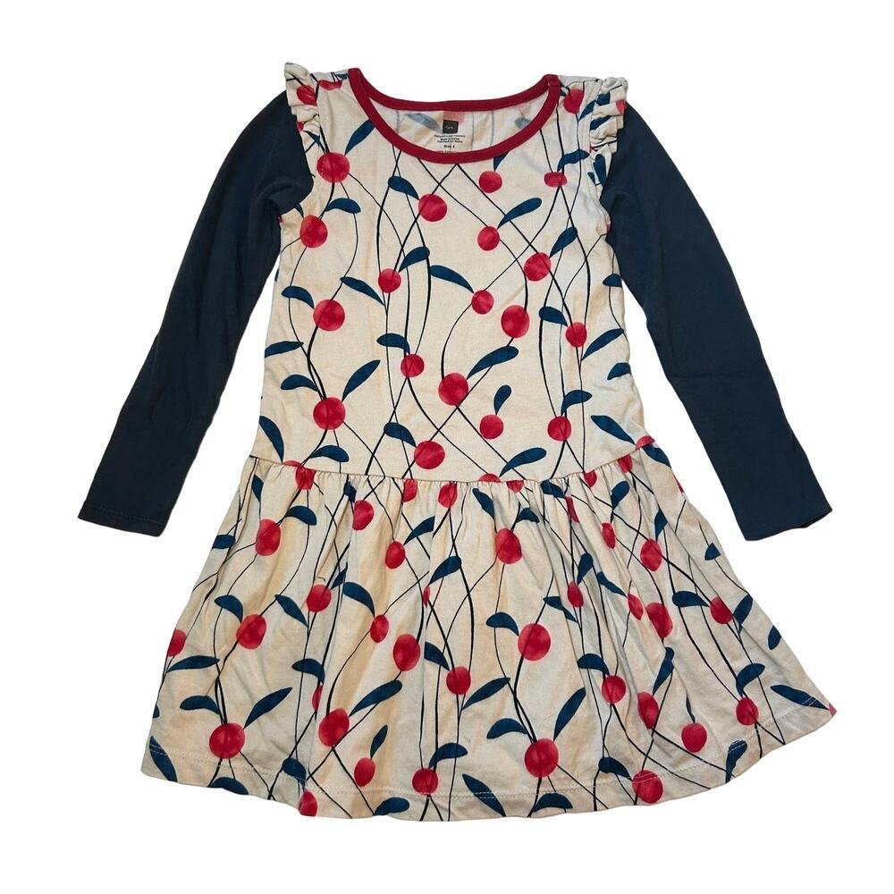 Tea Collection 100% Cotton Long-Sleeved Cherry Dress 4Y
